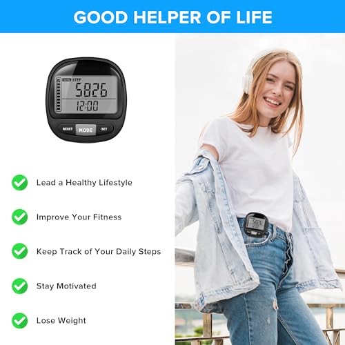 3D Pedometer Step Counter for Walking and Miles, Simple Step Tracker with