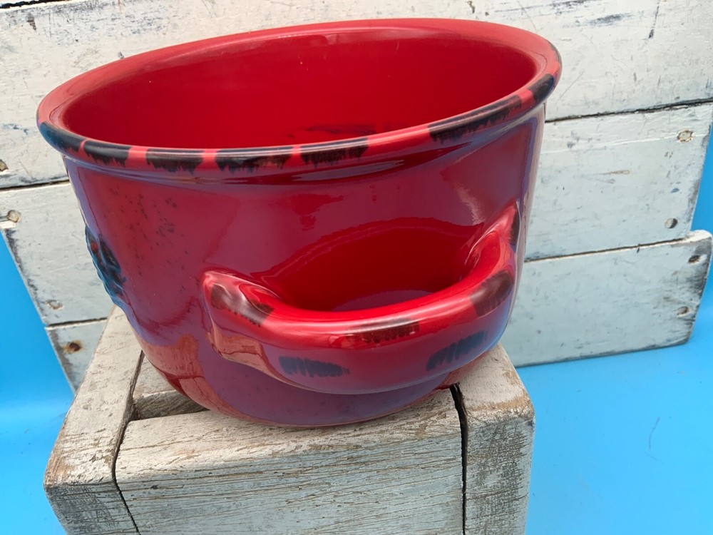 Red Double Handle Teleflora Planter/Bakeware, Ceramic Pottery 3-D Pinecone