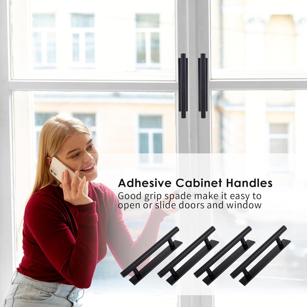 8 Pack Black Adhesive Cabinet Handles Self Stick Drawer Pulls ABS Plastic