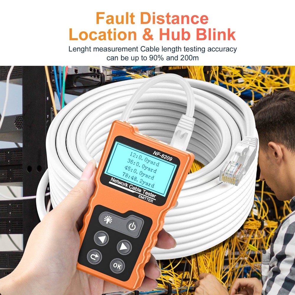 LCD Display Measure Length Tracker NF-8209 Cable POE Wire Checker Network Tool