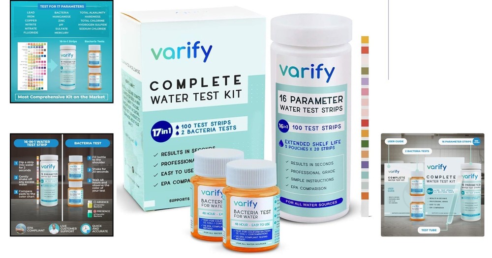 Complete Water Quality Testing Kit with 100 Strips & Bacteria Tests for Home Use