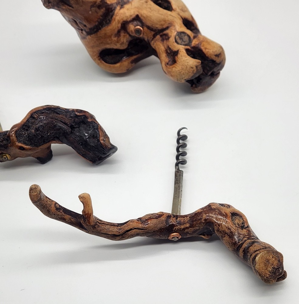 3 Rustic Wood Corkscrew Varnished Driftwood Handcrafted Vintage