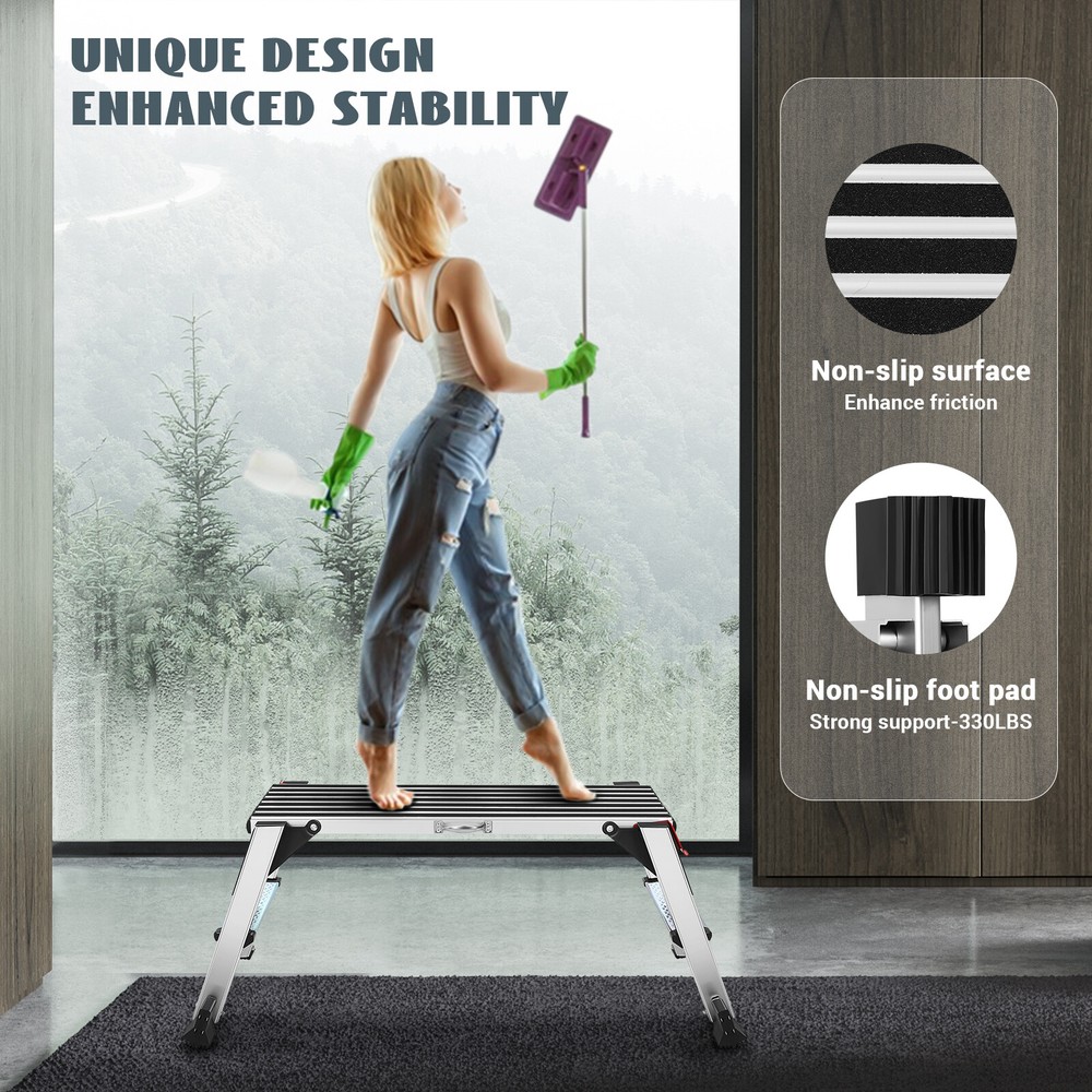 Work Platform Step Ladder, 38×12×20 Aluminum Platform Non-Slip, 330 lbs Load