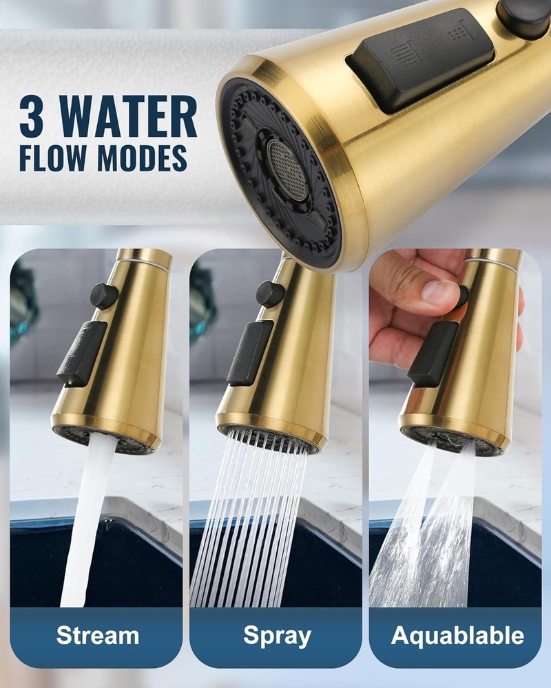 Pull Down Spray Head Replacement - for Kitchen Faucet Sprayer Head with 9 Adapte