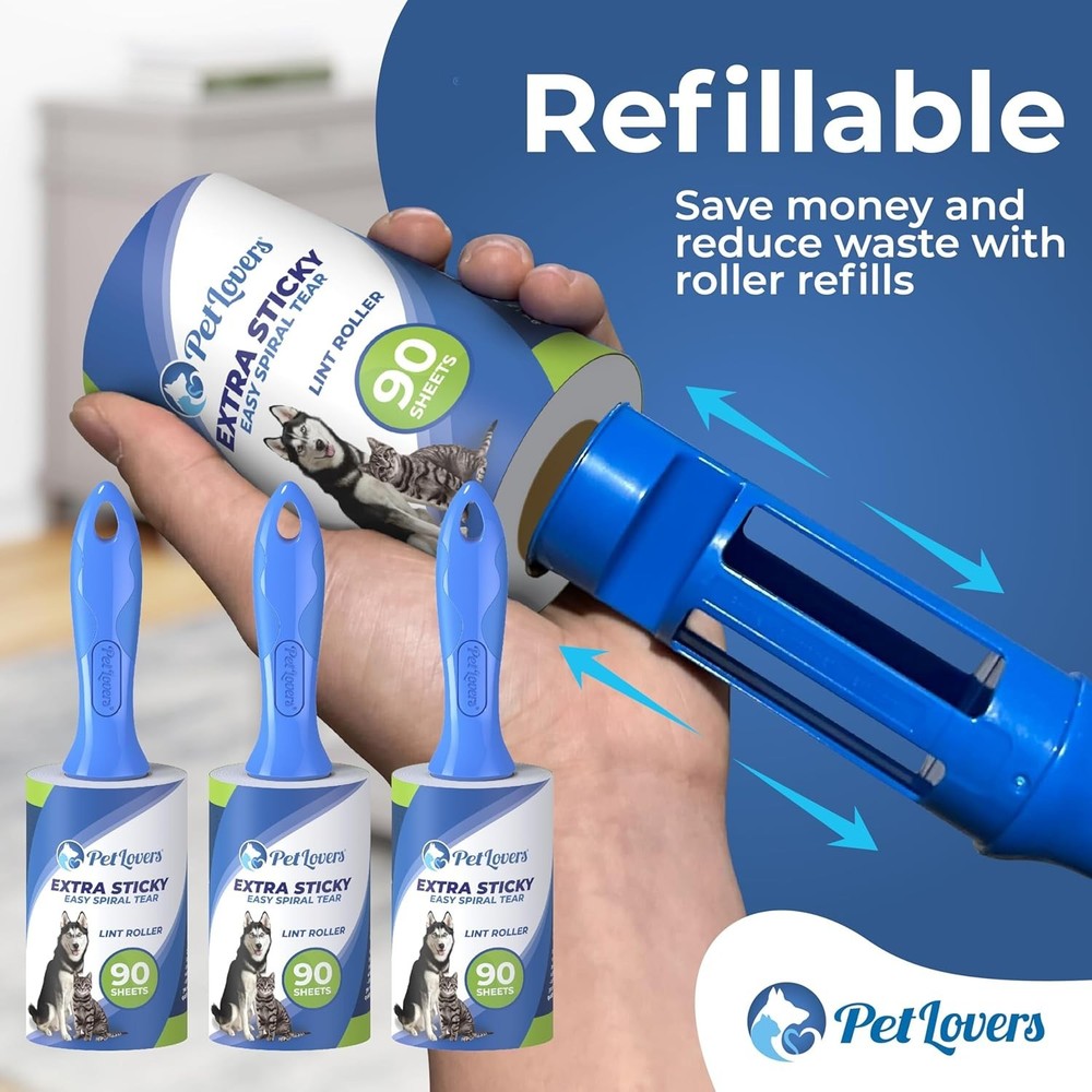 Ultimate Lint Roller Value Set - 3 Extra Sticky Rollers for Pets & Clean Clothes