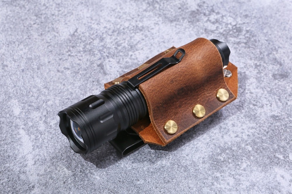 Personalized leather flashlight holster rustic leather flashlight belt holder