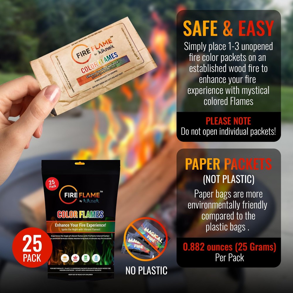 Fireflame Fire Color Changing Packets - Colorful Fire Flames Packets - 25 Pac...