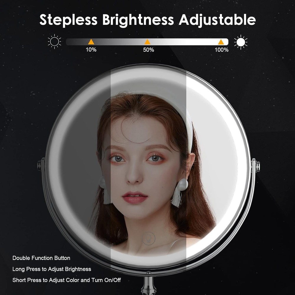Makeup Mirror, 3000mAh Rechargeable Double-Sided Magnifying Vanity Mirror wit...