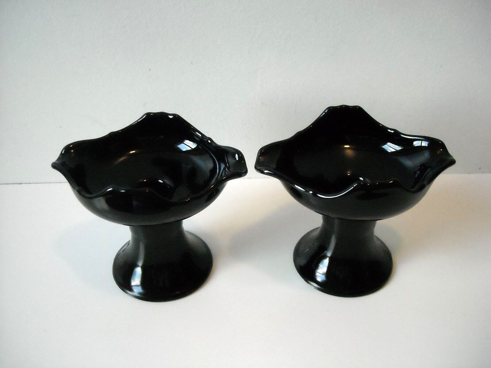 2 Black Amethyst Candleholders Unique Design Maker Unknown