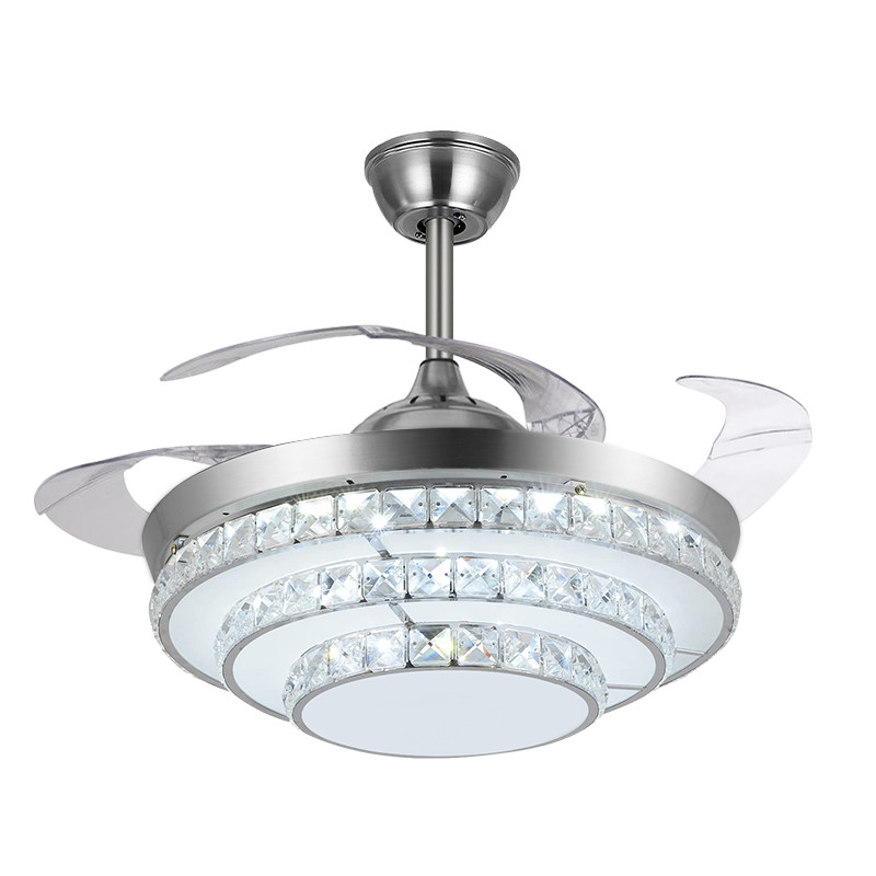 42 inches Silver 3-Ring Crystal Fan Ceiling Light