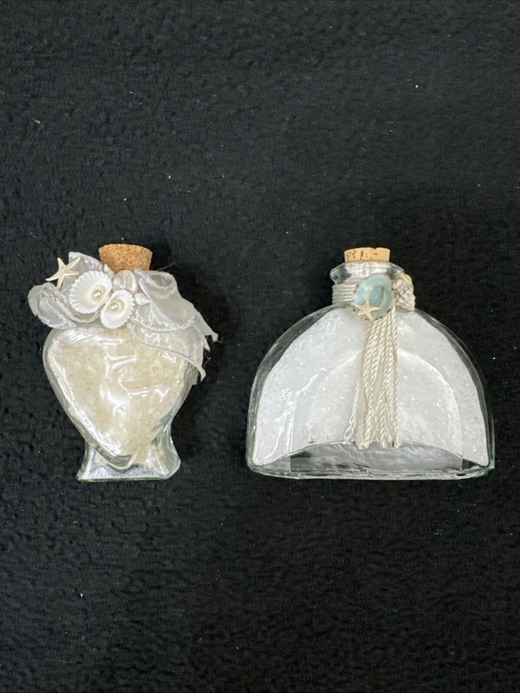(2) TWO Handmade Seashell Craft Decor Bottles - BATH CRYSTALS - Decorative Art