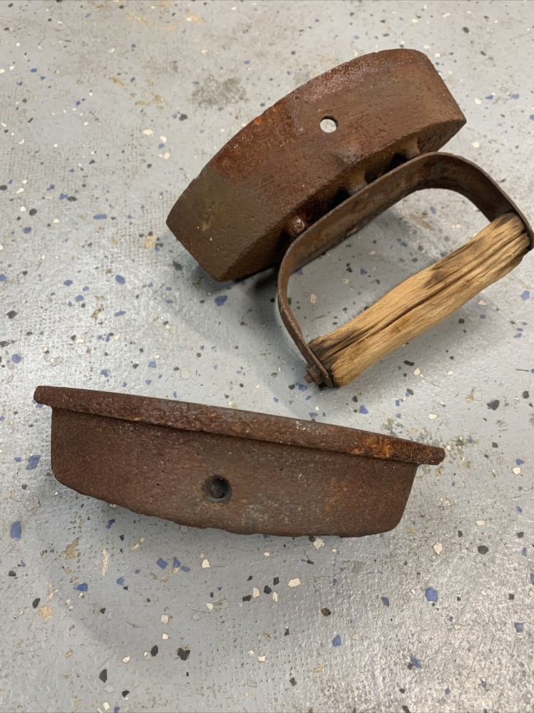 Vintage Asbestos Sad Iron Set With Wood Handle