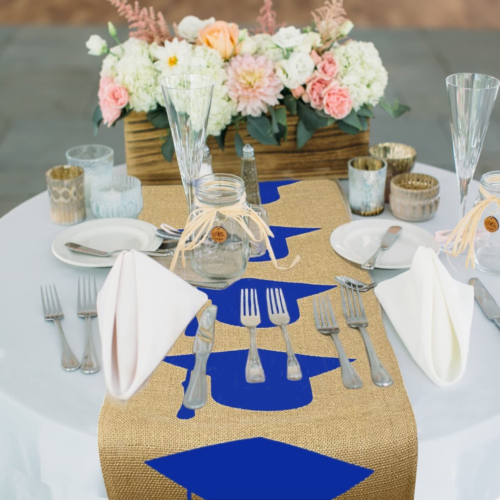 Burlap Graduation Table Runner 72 Inch - Rustic Decorations for Tabletop Cent...