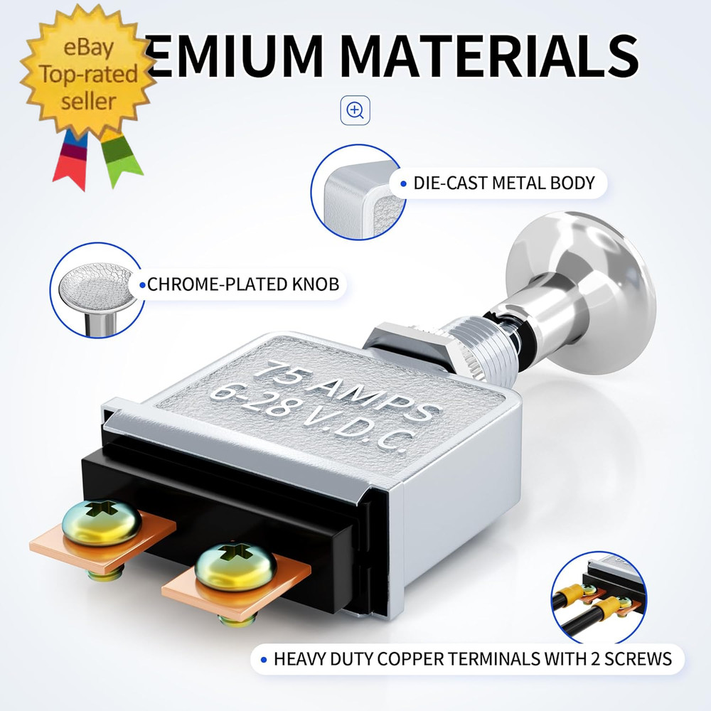 Push Pull Switch Heavy Duty 75 Amp Pull Switch 6-28V DC 2 Position Spst On/Off f