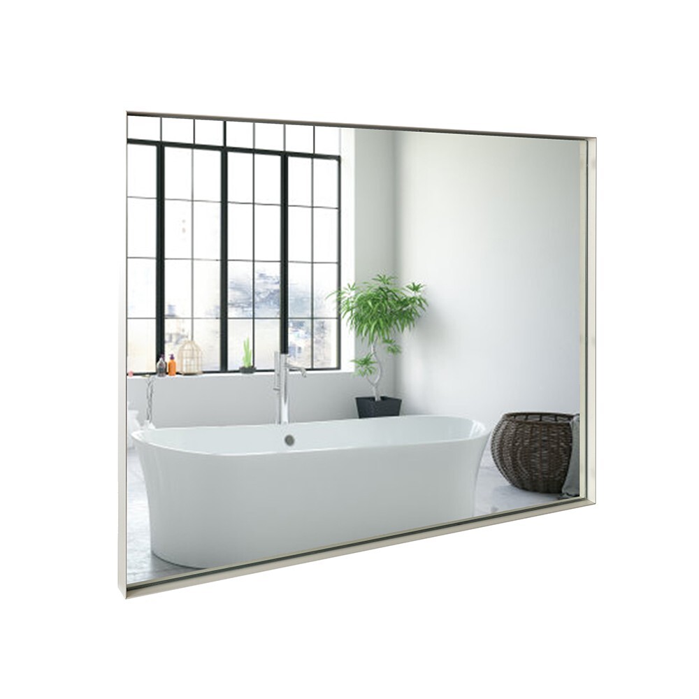 40x30 Inch Glossy White Rectangular Wall-Mounted Bathroom Mirror with Beveled