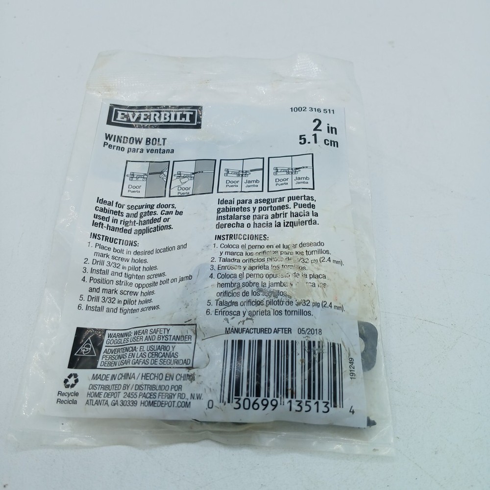 Everbilt Window Bolt Black 2" 1002 316 511