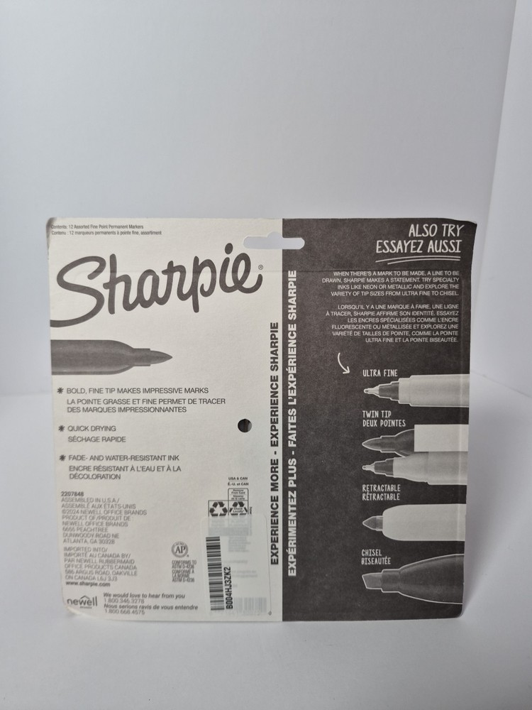 Sharpie Permanent Markers Fine Point 12 Pack Assorted Colors