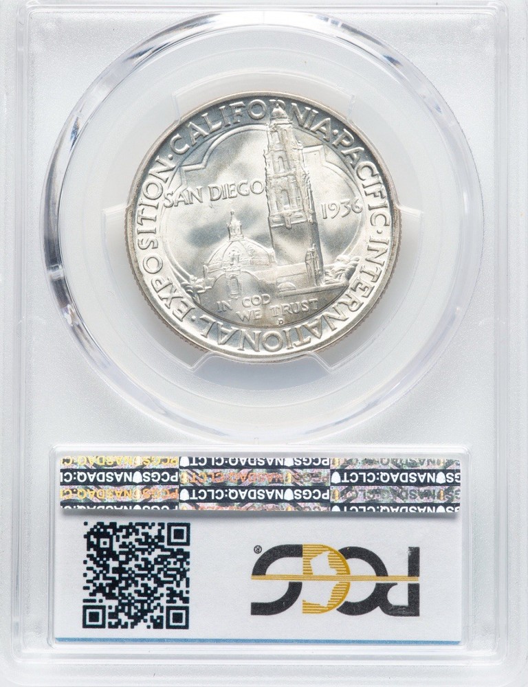 1936-D - SAN DIEGO Commemorative Silver Half Dollar-PCGS MS 66 CAC-Blast White