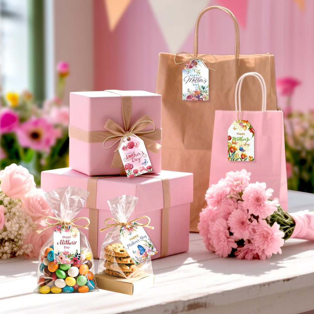 Mother's Day Gift Tags - 60 Pack Blooming Flower Labels with String
