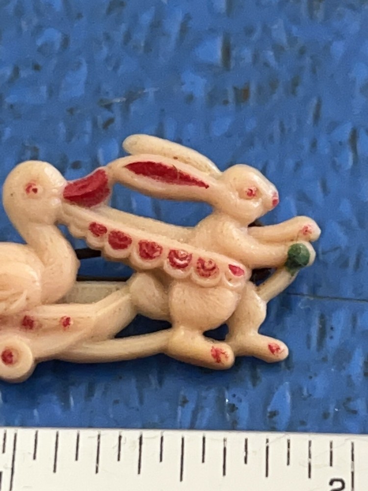 1950s PINK PLASTIC Ducks & Bunny HAIR BARETTE