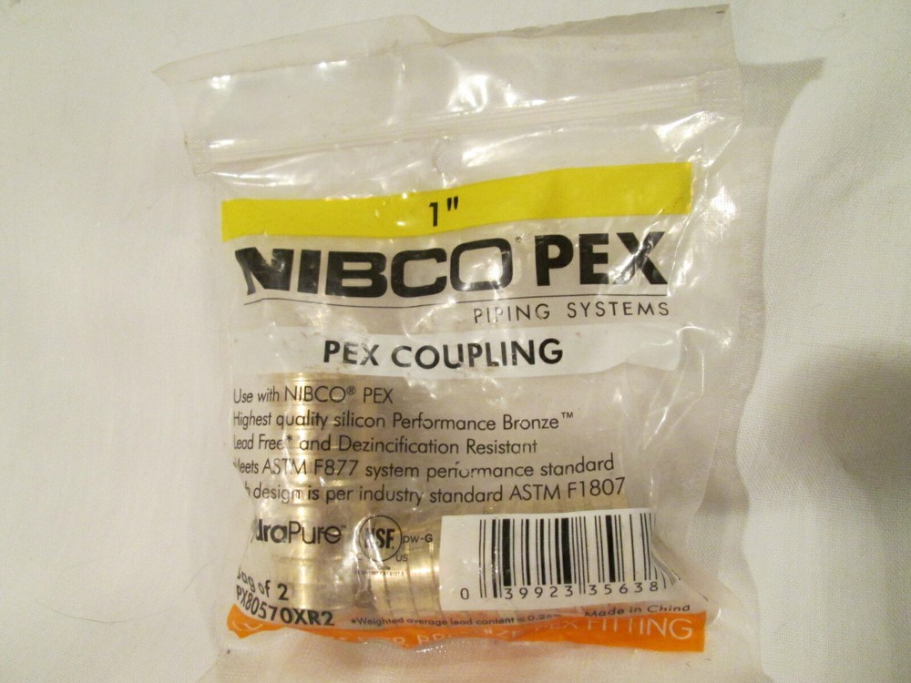 1" Nibco PX80570XR2 Brass Pex Coupling - 2 pack