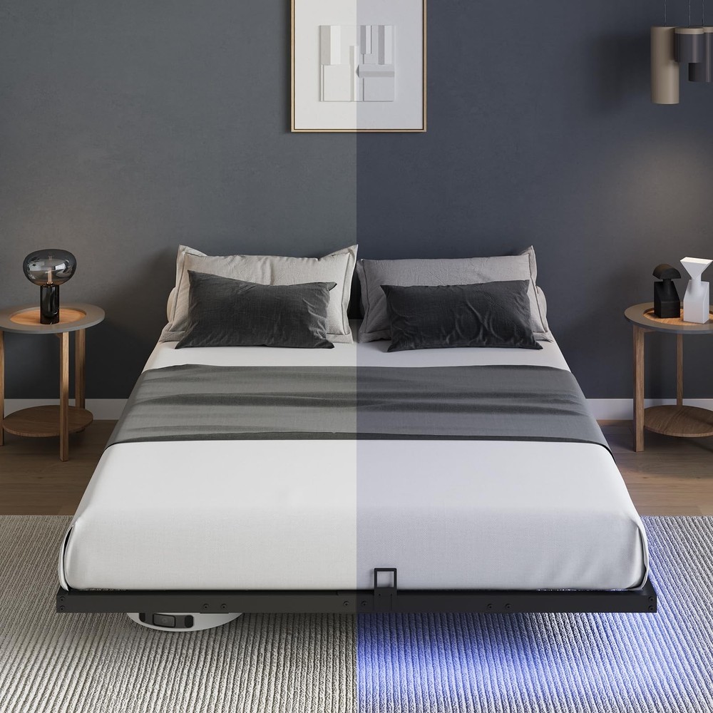 Novilla Floating Bed Frame with LED Lights, Modern Platform Queen Bed Frame w...