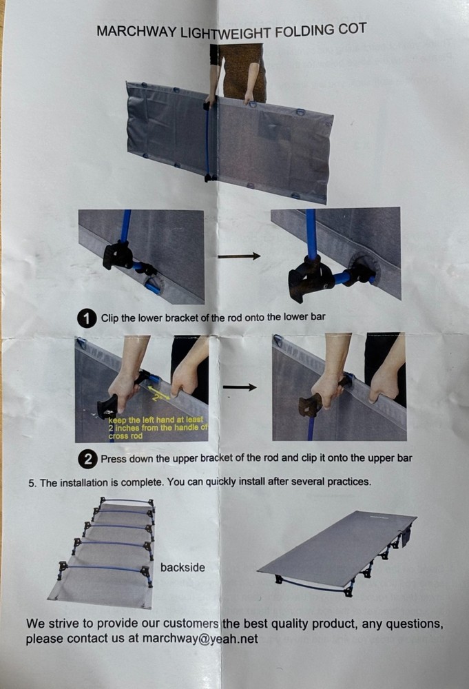 Marchway Lightweight, Easy setup Camping Cot - up to 275Lbs