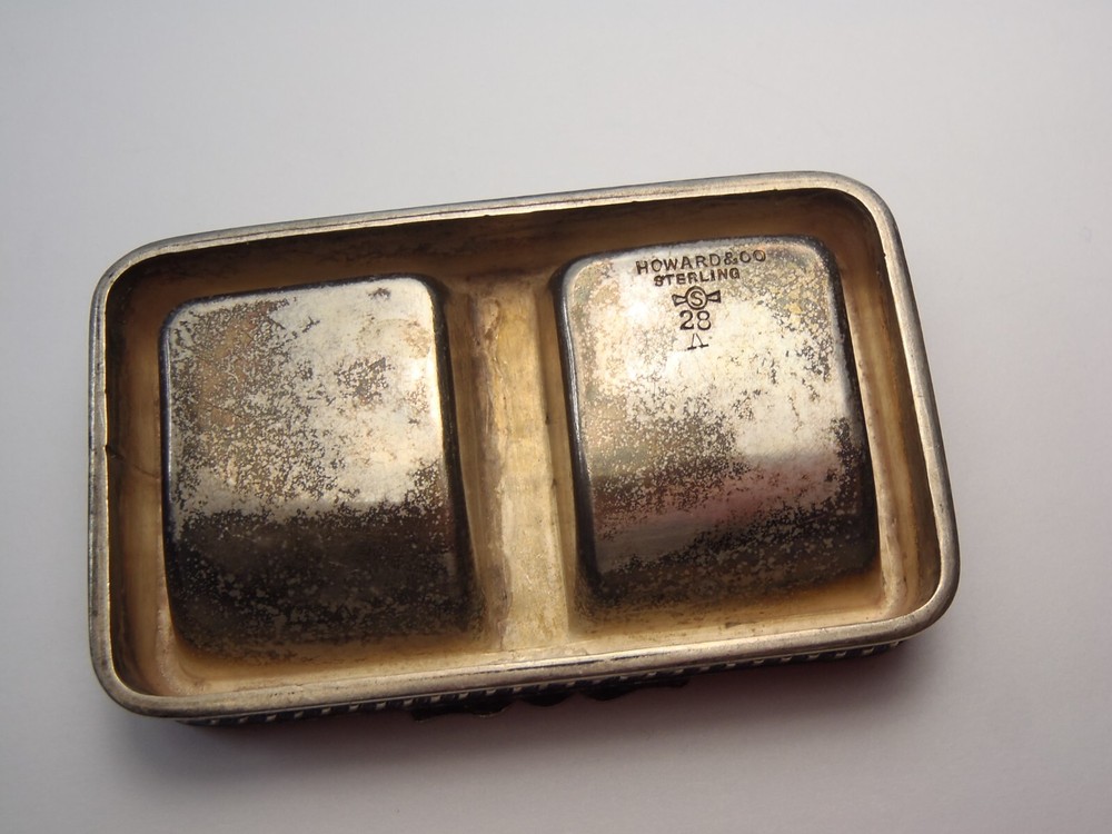 Antique 1892 Howard Co Sterling Silver 2 Compartment Stamp Box