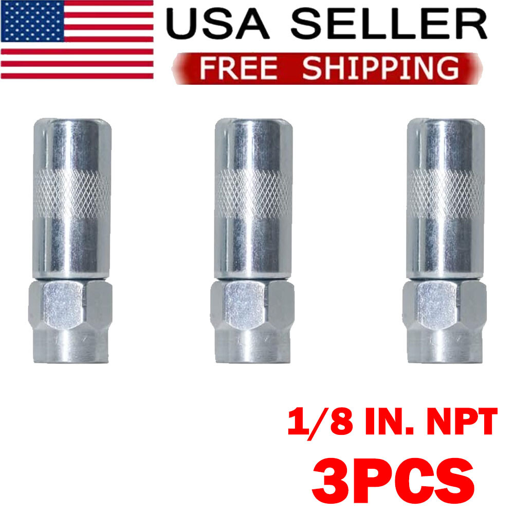 3PC Heavy Duty 1/8 In. Npt Grease Gun Coupler  Flat Nozzle US