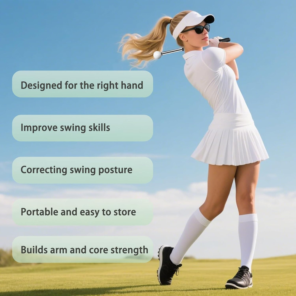 Retractable Golf Swing Trainer, Golf Training Aid and Grip Trainer with Click Fe