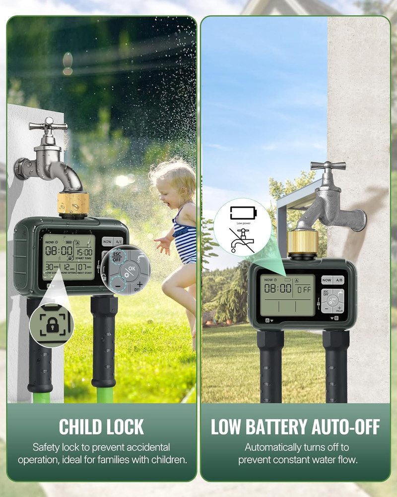 2 Zone Brass Sprinkler Timer, Garden Hose Timer, Automatic Irrigation System, Pr