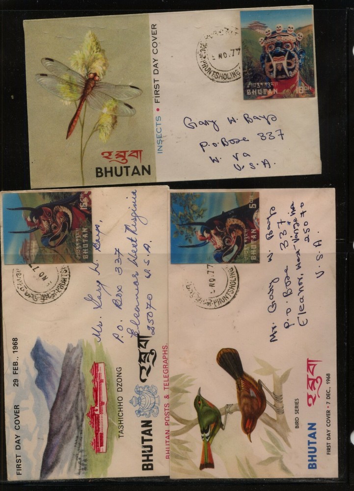 Bhutan   3   3D  stamp covers  mailed to US     MS1008