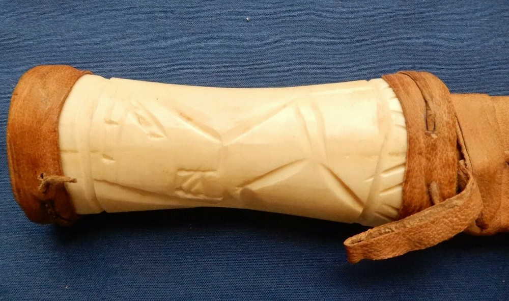 Bone Handle Ceremonial Dagger & Custom Leather Sheath 12 1/2", 7 1/2" Blade