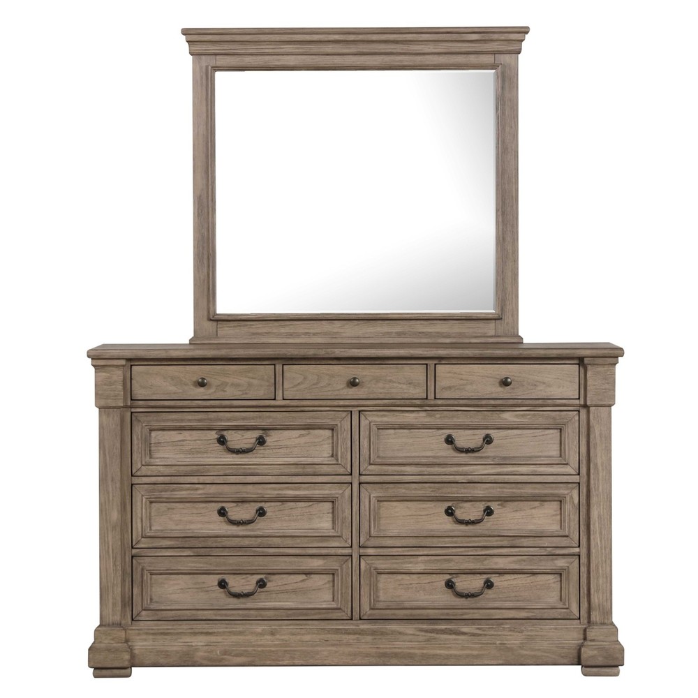 Transitional Style Eastern King Size 6pc Bed Set Weathered Brown Finish Bedroom