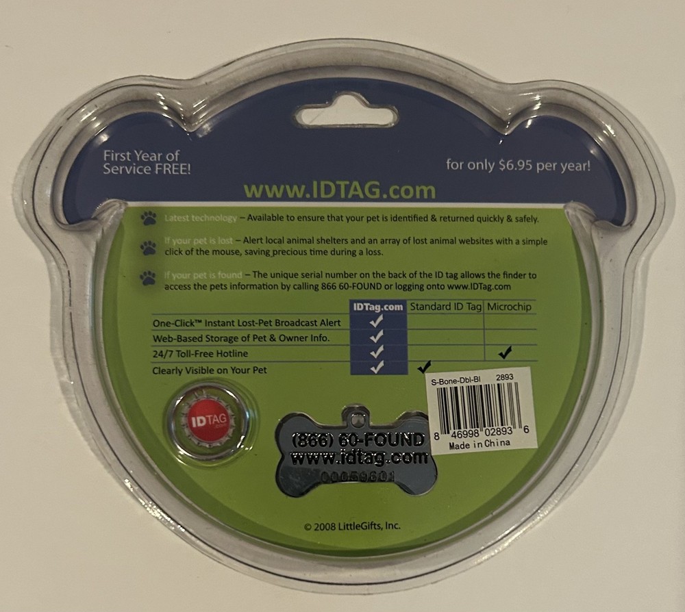 Dog ID TAG by Idtag.com, small - Bone shape - Online Access Required