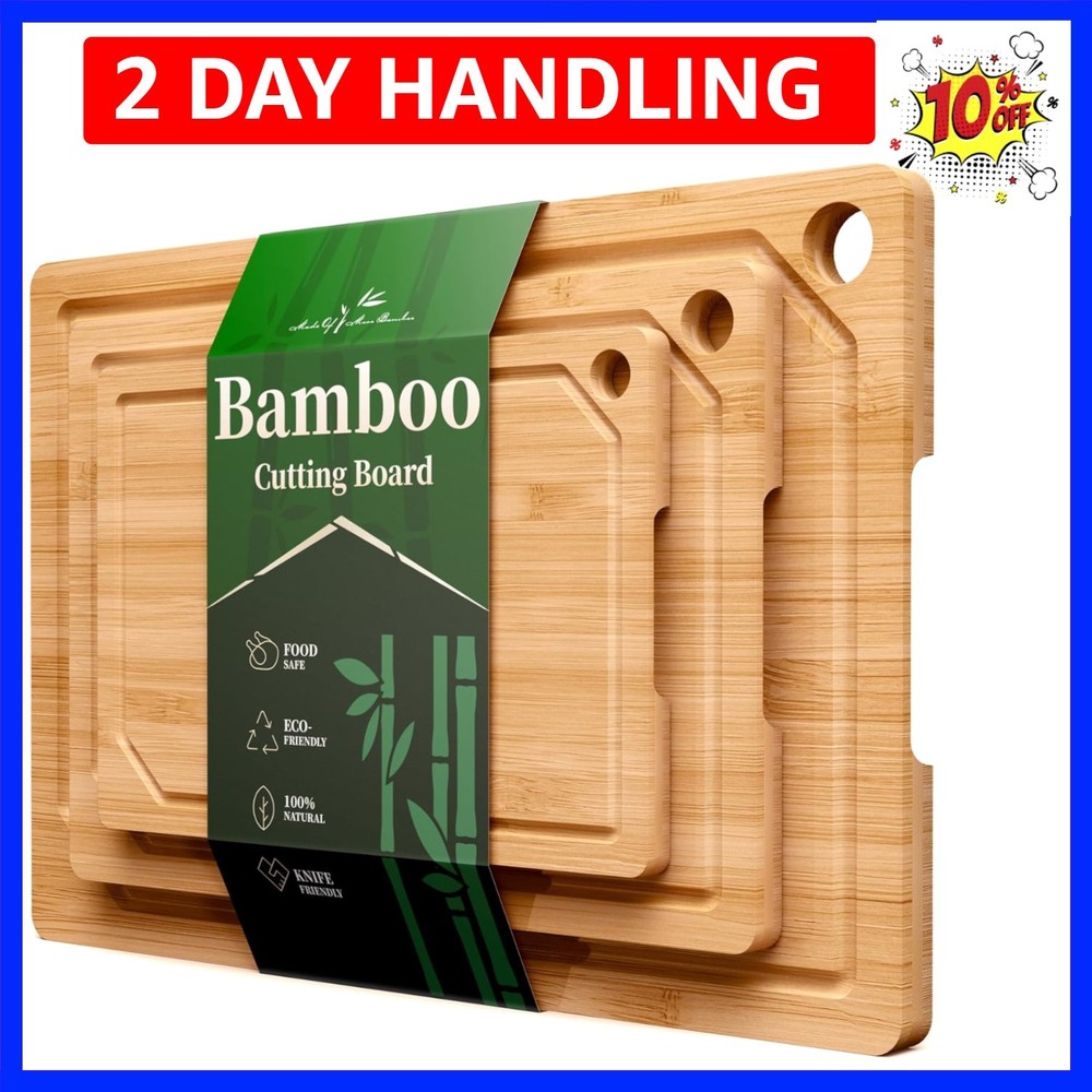Bamboo Cutting Board Set - Multi-Sizes Wooden Cutting Boards for Kitchen, Con...