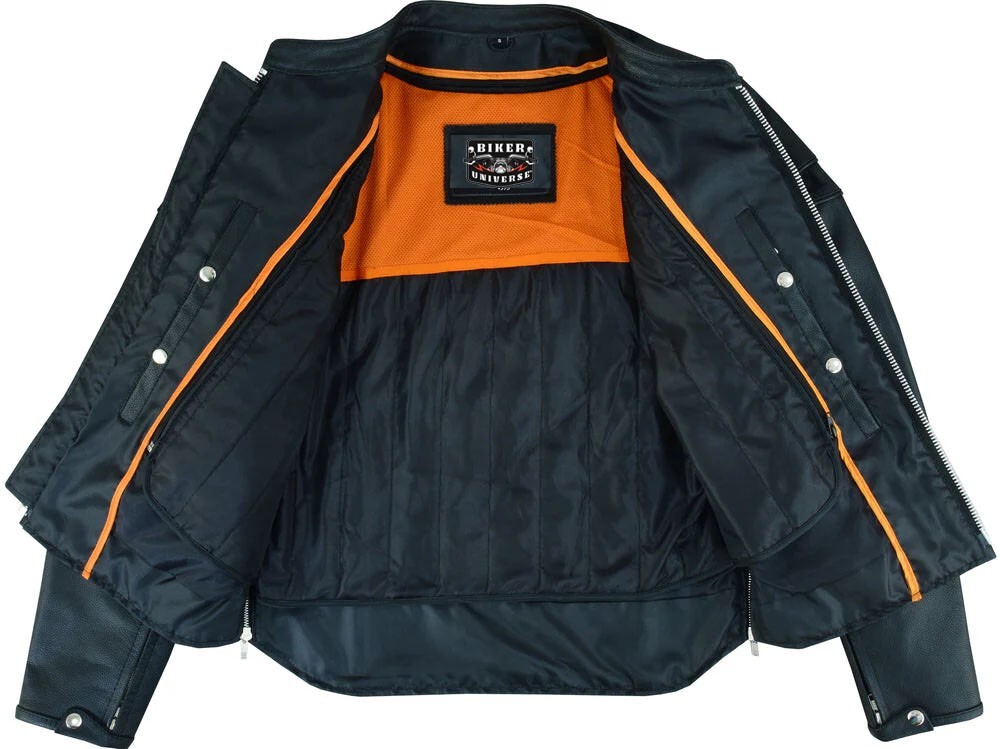 Men's Leather Jacket Real Cowhide Leather Motorcycle Jacket 2 concealed pockets