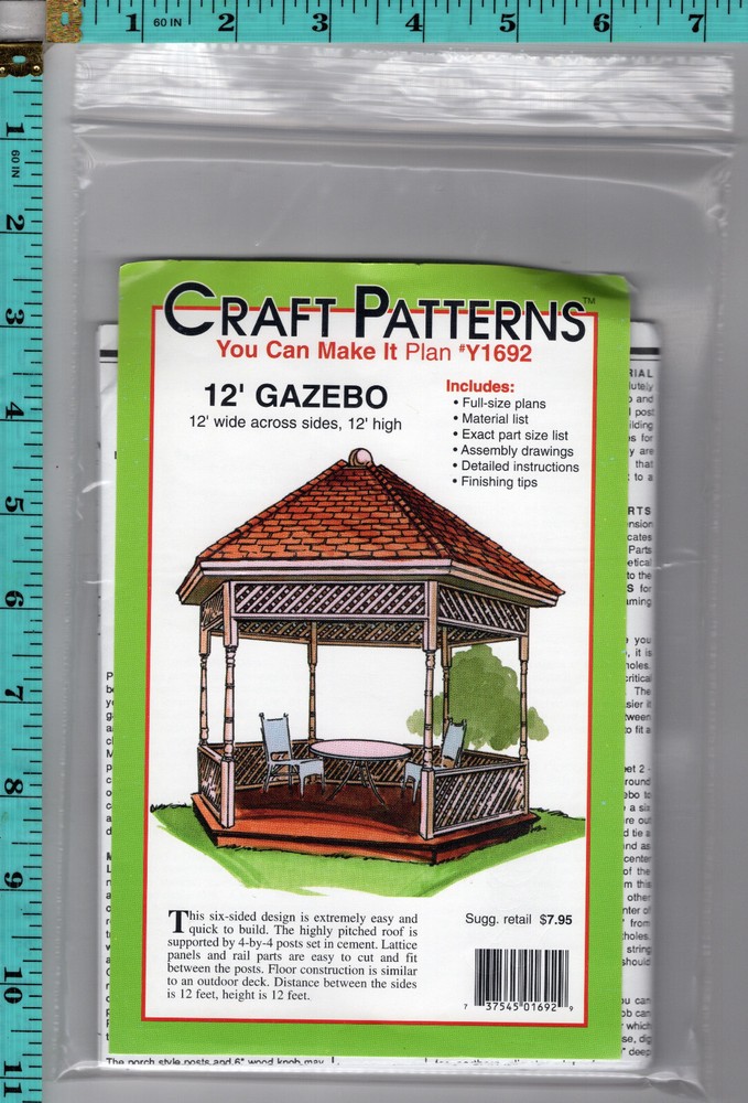 "12' Gazebo" Craft Patterns You Can Make It Plan # Y1692 UNCUT