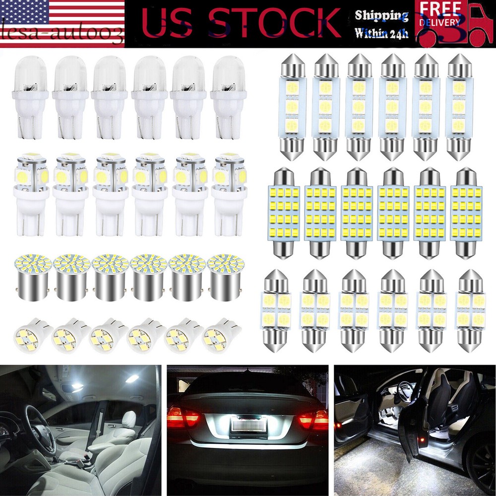 42Pcs Car Interior Combo LED Map Dome Door Trunk White License Plate Light Bulbs
