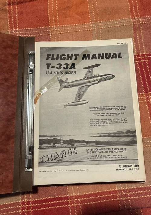 Original 1960 Lockheed T-33A Flight Manual Pilots Handbook