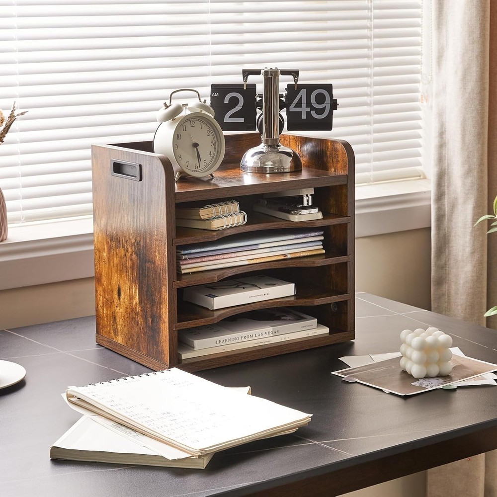 Desktop File Organizer with Handle, Document Letter Mail Tray Sorter with 3 A...