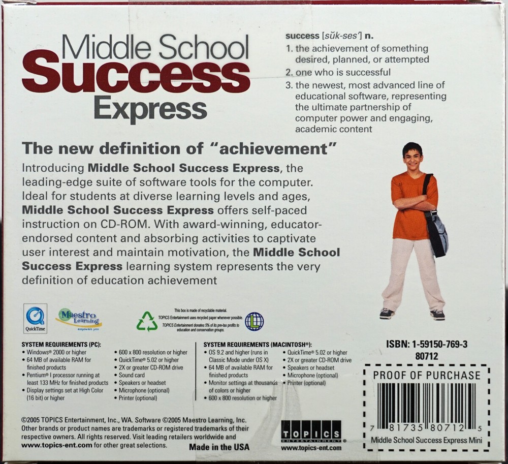 Middle School Success Express (Ages 9-12) Learning Software FREE US Shiping