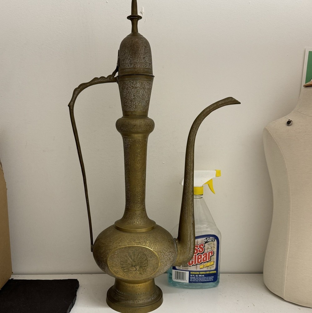 Antique Huge Solid Brass Ewer Pitcher  24”