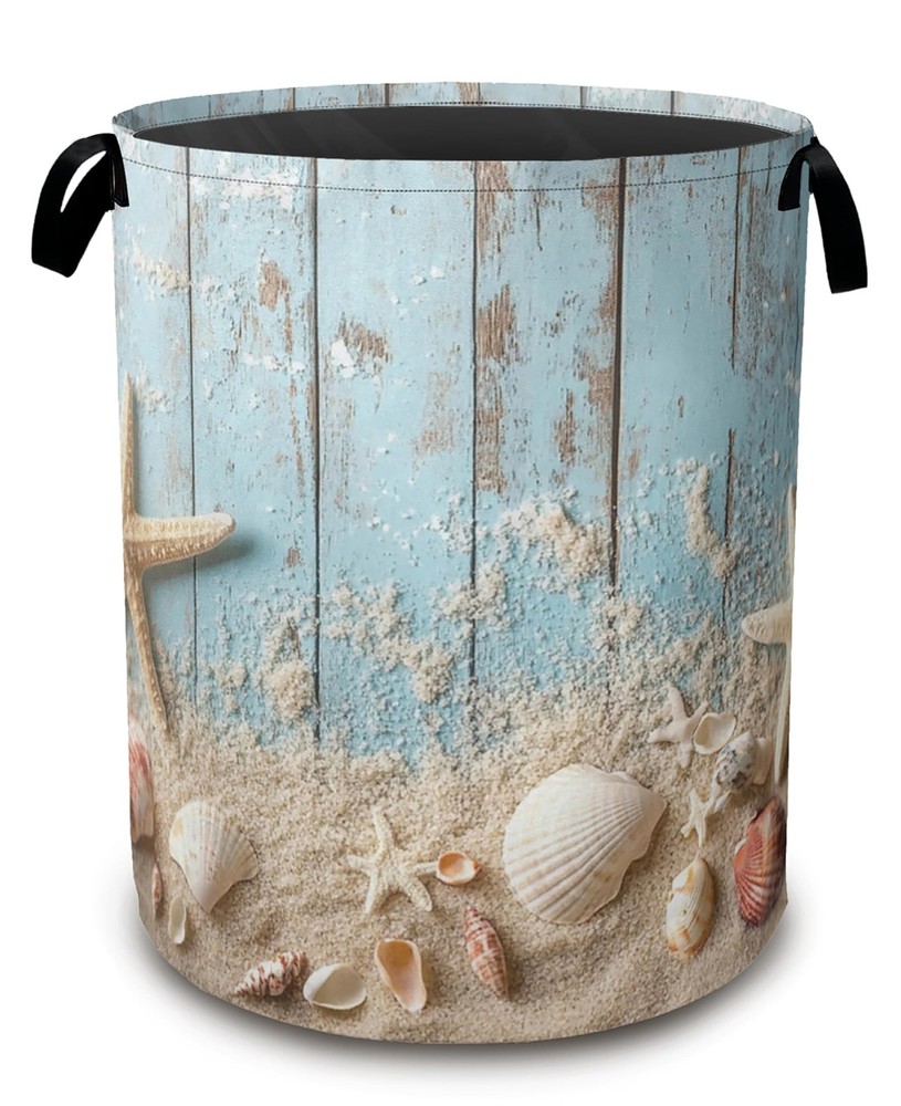 Large Laundry Basket,Beach Seashell Starfish Collapsible Laundry Baskets,Blue...