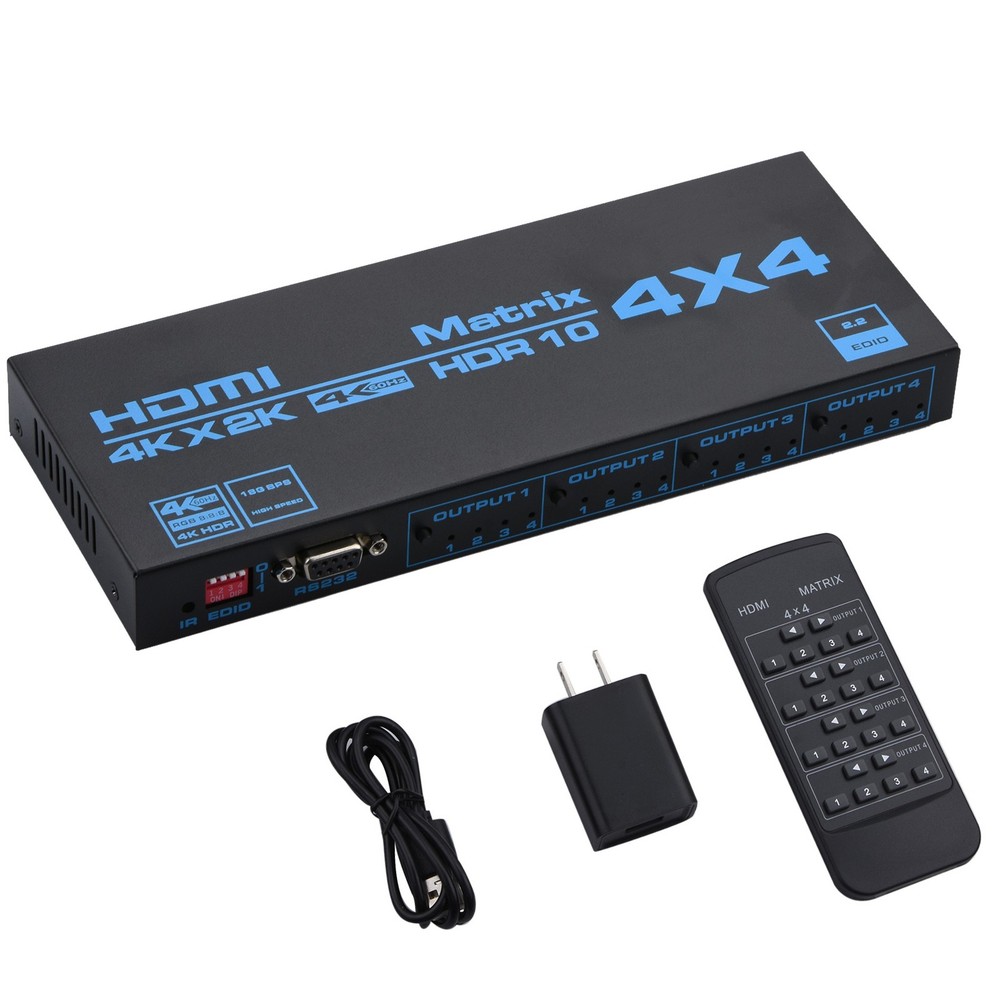 HDMI Matrix Switch 4x4, 4 In 4 Out 4K with EDID Extractor IR Remote Control