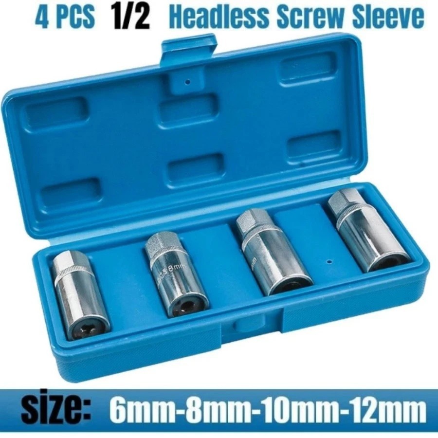 4pcs Socket Stud Screw Extractor Remover Installer 6, 8,10,12mm w/Roller Bearing