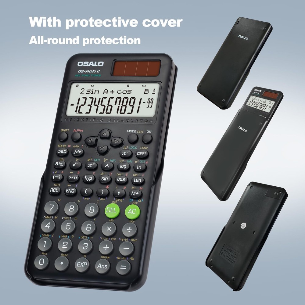 Scientific Calculator 401 Function 10+2 Digits Display Solar Battery Calculat...