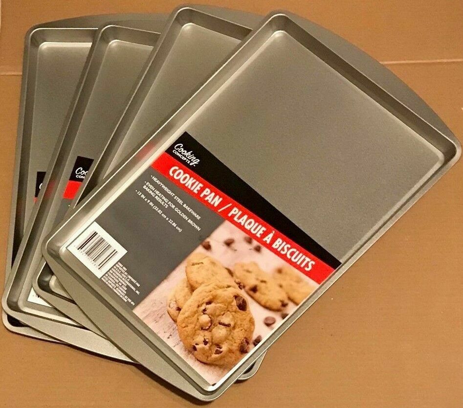 4 Cookie Steel Pan Sheet 9"x13" Bake ware Baking Kitchen Plaque A Biscuits