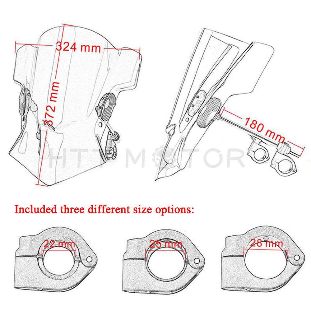 HongK Universal 7/8" 1" Handlebar Mount Black Windshield Windscreen For Harley