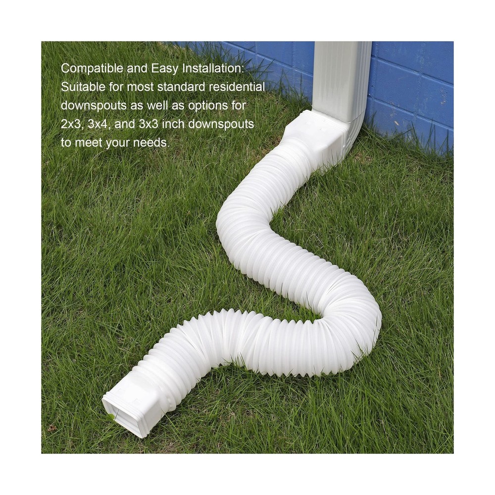 White-2pack Rain Gutter Downspout Extensions Flexible, Drain Downspout Extend...